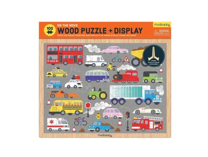 Mudpuppy Dřevěné puzzle Dopravní prostředky + stojánek 100 dílků