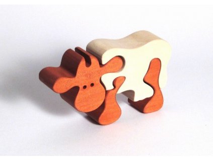 Fauna Dřevěné vkládací puzzle z masivu kráva hnědá