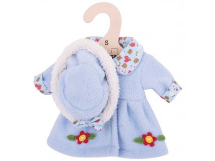 Bigjigs Toys Modrý kabátek s kloboučkem pro panenku 28 cm
