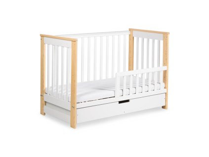KLUPS Postýlka Iwo se šuplíkem a zábranou borovice/bílá