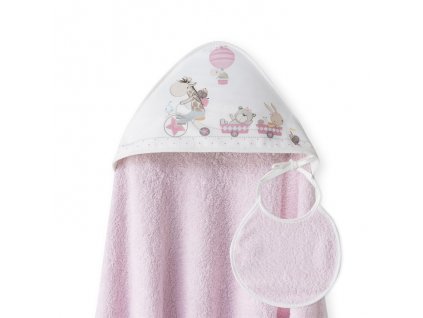 Interbaby INTERBABY | OSUŠKA froté ZVÍŘÁTKA + bryndák - růžová