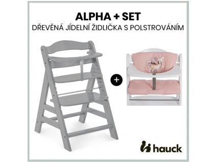 Hauck Alpha+ set 2v1 dřevěná židle, grey + polstrování Sweety