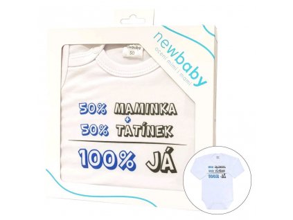 Body s potiskem New Baby 50% MAMINKA + 50% TATÍNEK - 100% JÁ modré - dárkové balení