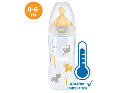 NUK FC + PP láhev 300 ml s indikátorem teploty latexová savička 0-6 měsíců M