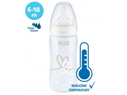 NUK  FC + lahvička 300 ml s ukazatelem teploty, sil. 6-18 m FLOW CONTROL