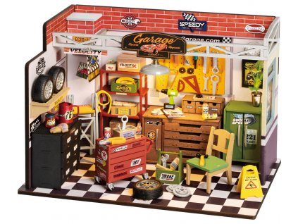RoboTime 3D dřevěná skládačka Miniatura domečku Garáž