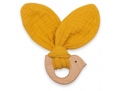 Dětské kousátko s ptáčkem New Baby Bird mustard