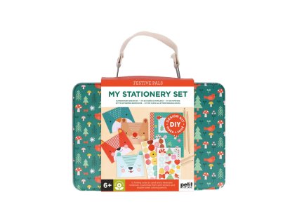 Petit Collage Kreativní kufřík zelený Dopisní souprava se zvířátky