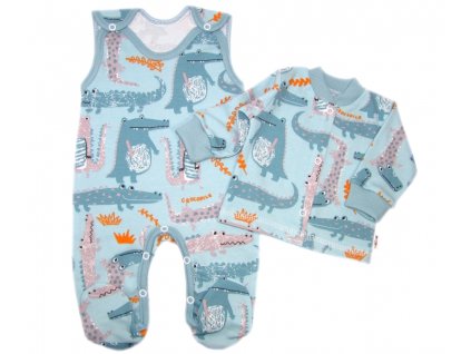 2-dílná sada, bavlněné dupačky s košilkou Krokodýl Eda, mint