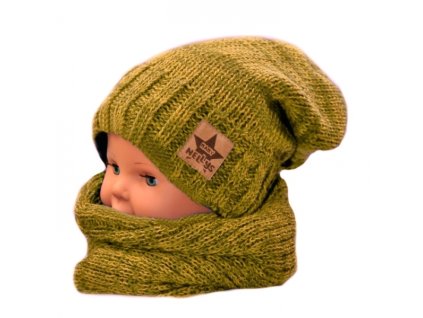 BABY NELLYS Podzimní/zimní čepice s komínkem - hořčicový melír
