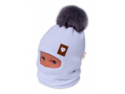Zimní čepice/kukla s bambulí Love, sv. modrá