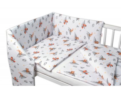 3-dílná sada, mantinel s povlečením Medvídek a kamarádi - bílá, 120x90 cm