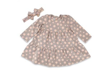Baby Nellys 2-dílná sada dívčí bavlněné šaty s čelenkou - Puntík, vel. 86