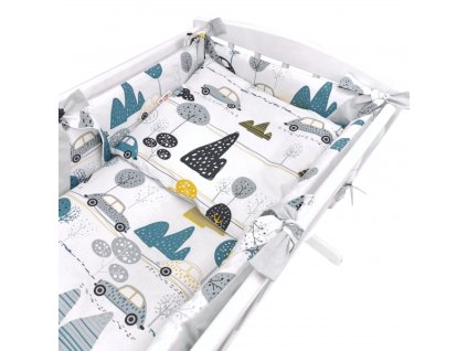 6-dílná sada do kolébky Auta v aleji, šedá, zelená