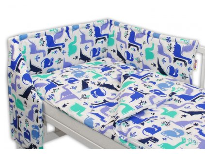 Baby Nellys 3-dílná sada mantinel s povlečením - Dinosaurus modrý