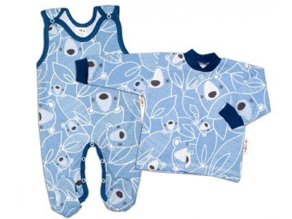 Baby Nellys 2-dílná sada, bavlněné dupačky s košilkou Medvídek, modrá
