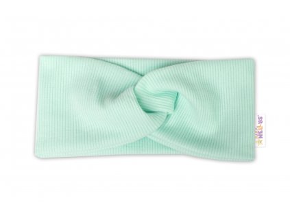 Baby Nellys Hand Made Dvouvrstvá žebrovaná čelenka, mátová