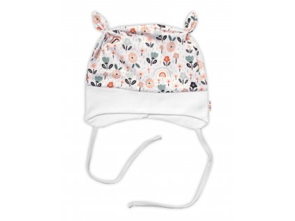 Baby Nellys Kojenecká čepička uzlíček na zavazování - Palouček, bílá
