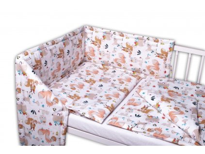 Baby Nellys 3-dílná sada Mantinel s povlečením - Pohádková zvířátka - bílá