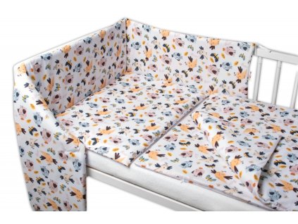 Baby Nellys 3-dílná sada, mantinel s povlečením Ptáčci a Vážky - bílá, 120x90 cm