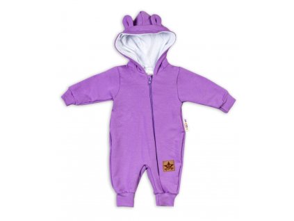 Baby Nellys Teplákový overal s kapucí Teddy - fialový