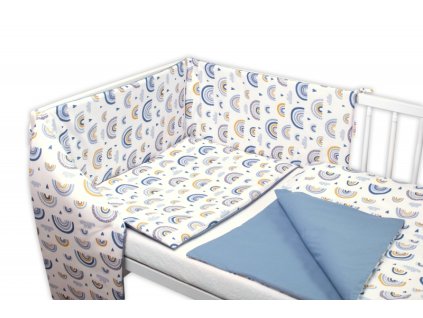 Mantinel s povlečením 3D, Duha, pastelová s potiskem/modrá, Baby Nellys