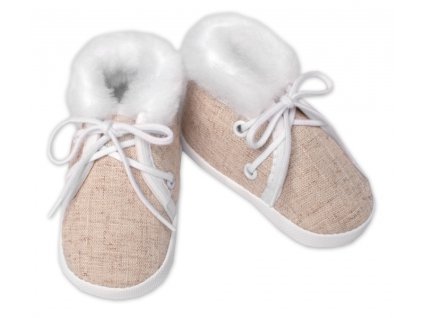 Kojenecké capáčky/botičky na šněrování s kožíškem, Baby Nellys, béžové