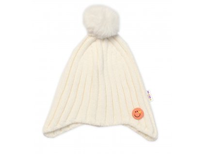 Dětská zimní čepice s bambulí Smile, Baby Nellys - smetanová, vel. 48-54 cm