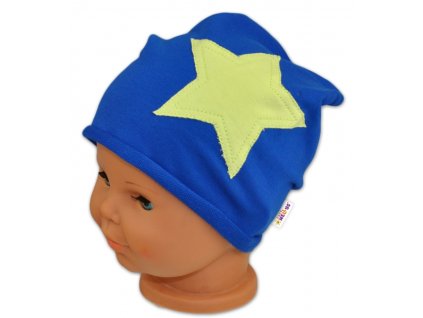 Bavlněná čepička Stars Baby Nellys ® - tm. modrá