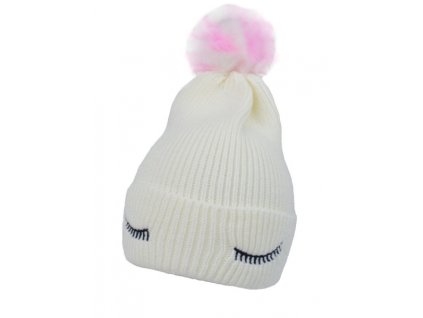 Dětská zimní čepice s bambulí Eyes, Baby Nellys - bílá, vel. 46-50 cm