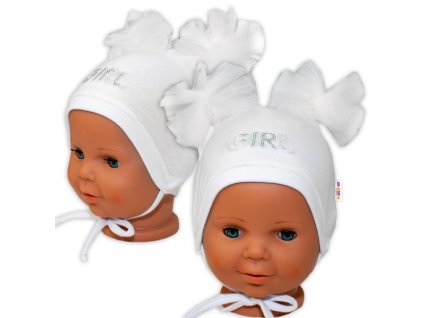 Bavlněná čepička na zavazování Baby Nellys s mašličkami Tutu - bílá