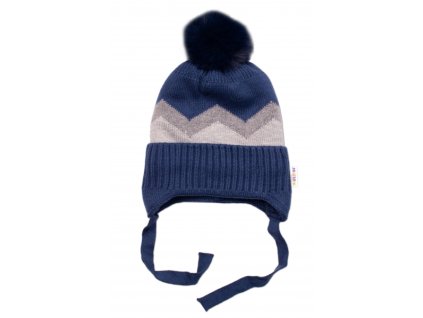 Dvouvrstvá zimní čepice s bambulí na zavazování, Baby Nellys - granát, vel. 42-44 cm