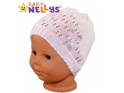 Háčkovaná čepička Mašle Baby Nellys ® - s flitry - sv. růžová
