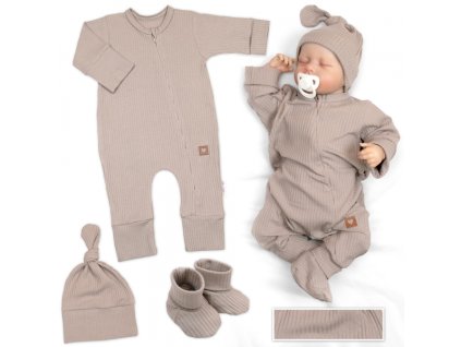 Rostoucí žebrovaný overálek, čepička a botičky, 3D, Nature - toffi