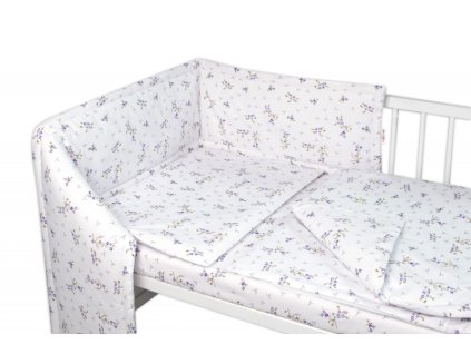 Mantinel s povlečením, 3dílná sada Levandule, Baby Nellys, bílá/fialová