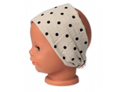Letní čelenka, bandana, mušelín, Puntík, Baby Nellys - cappuccino