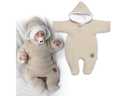 Zimní pletená kombinézka/overálek s kapucí Baby Nellys - béžová, capuccino