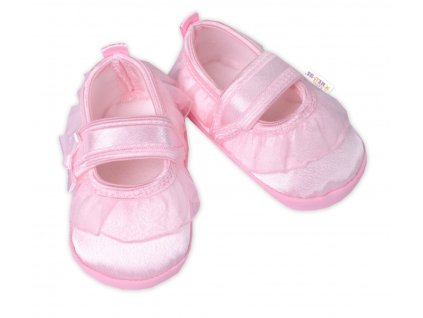 Kojenecké capáčky/botičky saténové s volánkem, Baby Nellys, růžové