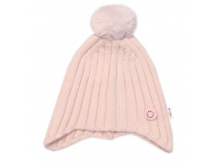 Dětská zimní čepice s bambulí Smile, Baby Nellys - pudrově růžová, vel. 48-54 cm