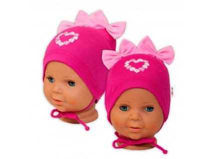 Bavlněná čepička na zavazování Baby Nellys s mašličkami - tm. růžová