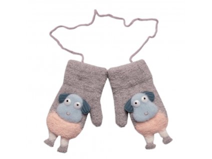 Zimní rukavičky se šňůrkou a kožíškem, Ovečka, Baby Nellys, šedé, 98/104, 13cm