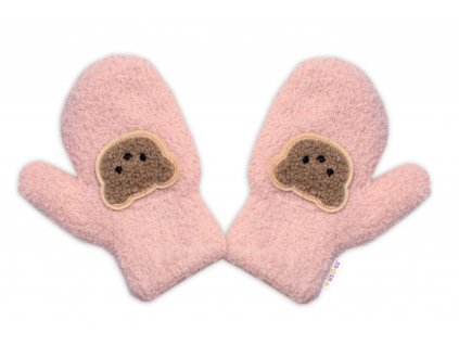 Zimní rukavičky, Medvídek, pudrové, 98/104