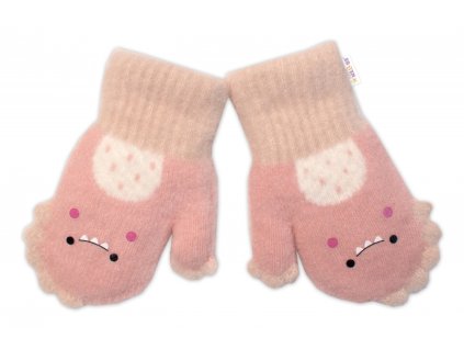 Zimní rukavičky s kožíškem Dino, Baby Nellys, pudrové, 104/110