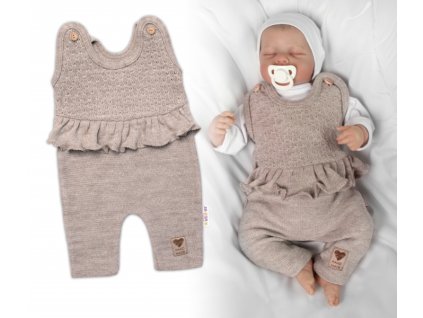 Pletené láclové kalhoty Girl s volánkem, Baby Nellys, béžové