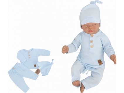 Mušelínové triko dl. rukáv, kalhoty + šátek uzlík, 3D sada, Z&Z, modrá