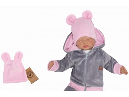 Z&Z Velurová, semišková čepička s oušky Teddy, sv . růžová