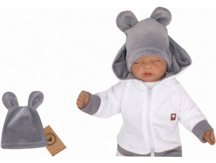 Z&Z Velurová, semišková čepička s oušky Teddy, šedá