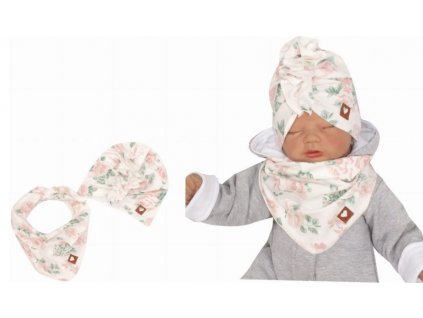 Z&Z Stylová dětská jarní/podzimní bavlněná čepice, turban s šátkem, kytky