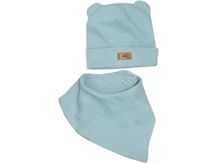 Dvouvrstvá žebrovaná čepička s oušky + šátek, Lovely One, mořská modrá