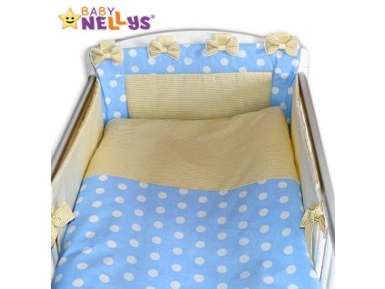 Baby Nellys Mantinel s povlečením Mašlička - Bubble sv.modré/jemně béžové proužky
